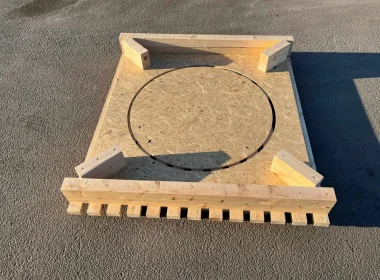 Sonderpalette für runde Metallkomponenten - stapelbar und transportsicher konstruiert